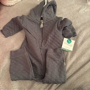 Gray Quilted Baby Onesie with Hood